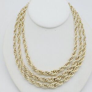 Vintage West Germany 3 Tier Necklace Graduated Rope Light Gold 2 Textures